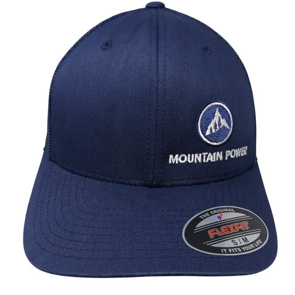 Mountain Power Fitted Trucker Hat Blue M Embroidered Mesh Back Port Authority - Picture 1 of 9